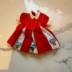 Vintage 1960’s Penny Brite Doll Clothes Red White Pleated Dress Blue Flower Trim